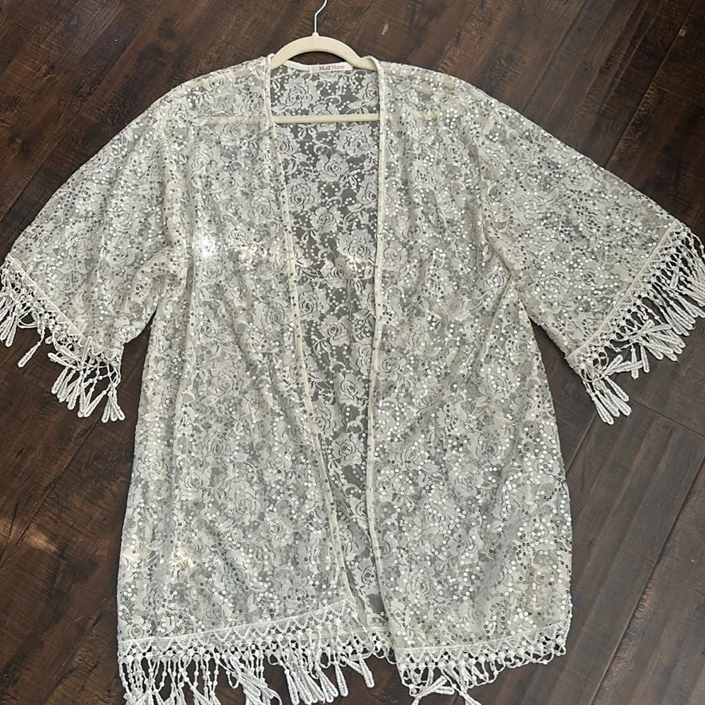 Sequin & Lace Kimono by Must Have Size L - Picture 1 of 4